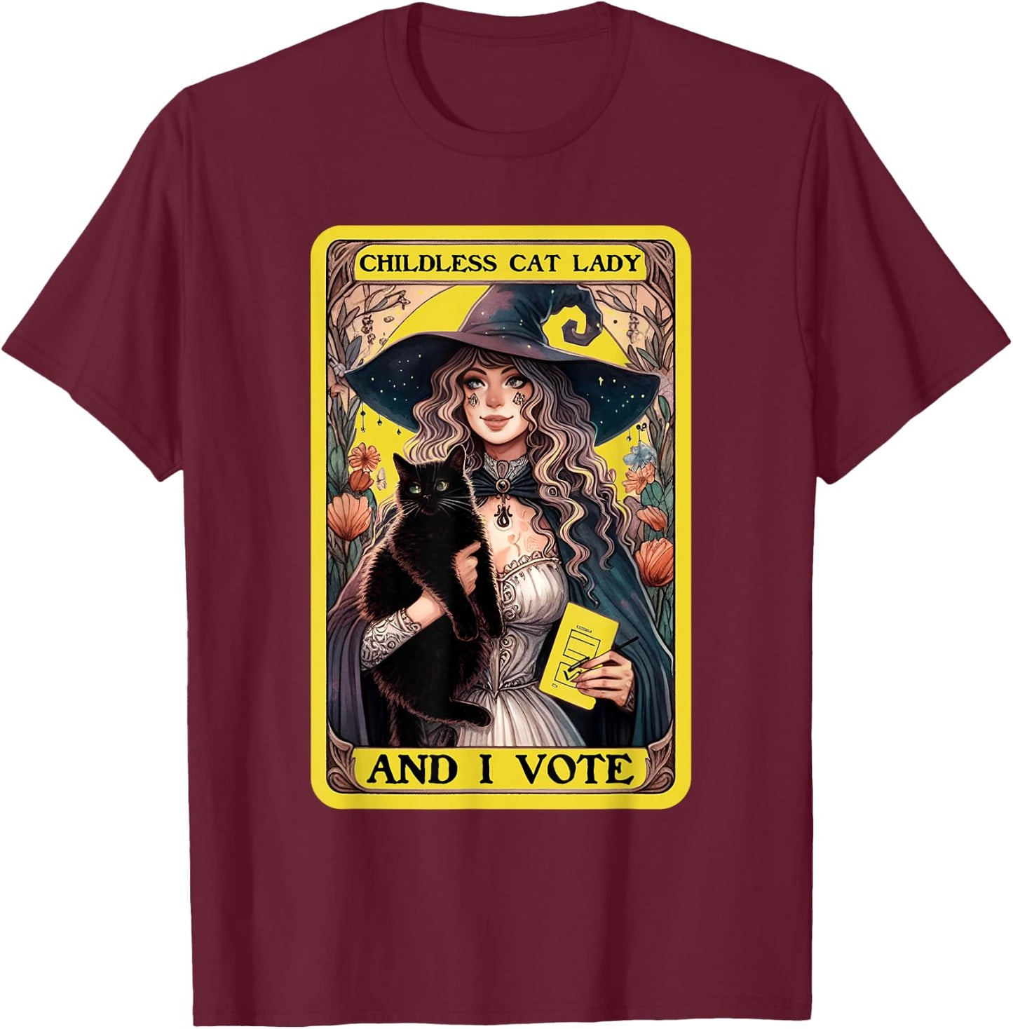 Childless Cat Lady And I Vote, Childless Cat Lady Tarot Card T-Shirt - T-Shirt | Maroon