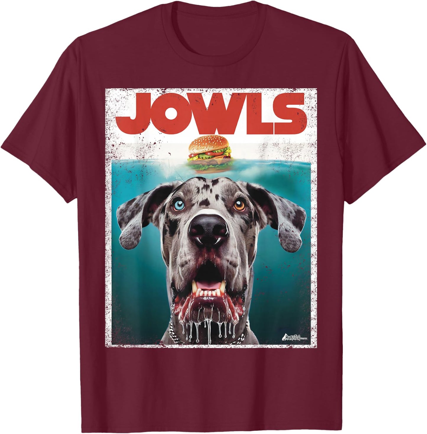 Merle Great Dane Jowls, Paws Top, Blue Eye Brown Dog Mom Dad Women Girls Kids T-Shirt - T-Shirt | Maroon
