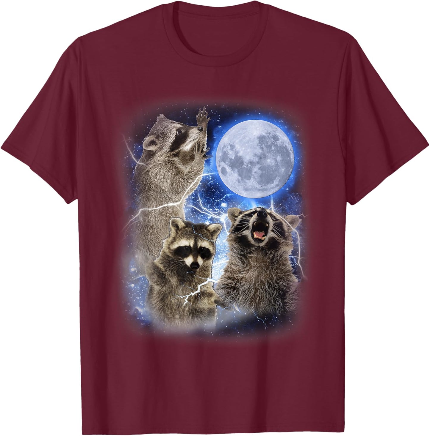 3 Raccoons Moon Raccoon Howling at Moon Funny Weird Cursed T-Shirt - T-Shirt | Maroon