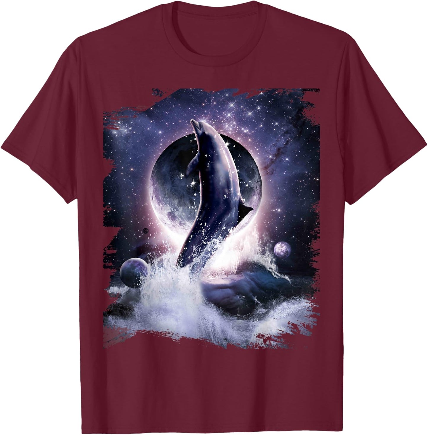 Moon Dolphin Space Galaxy Dolphins T-Shirt - T-Shirt | Maroon