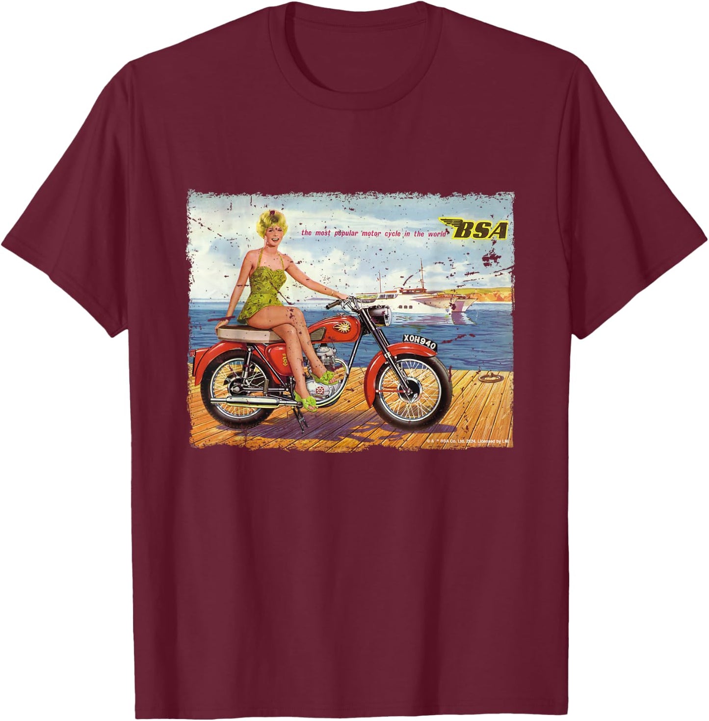 BSA C15 Star 1962 Motorcycle Dockside Ad T-Shirt - T-Shirt | Maroon