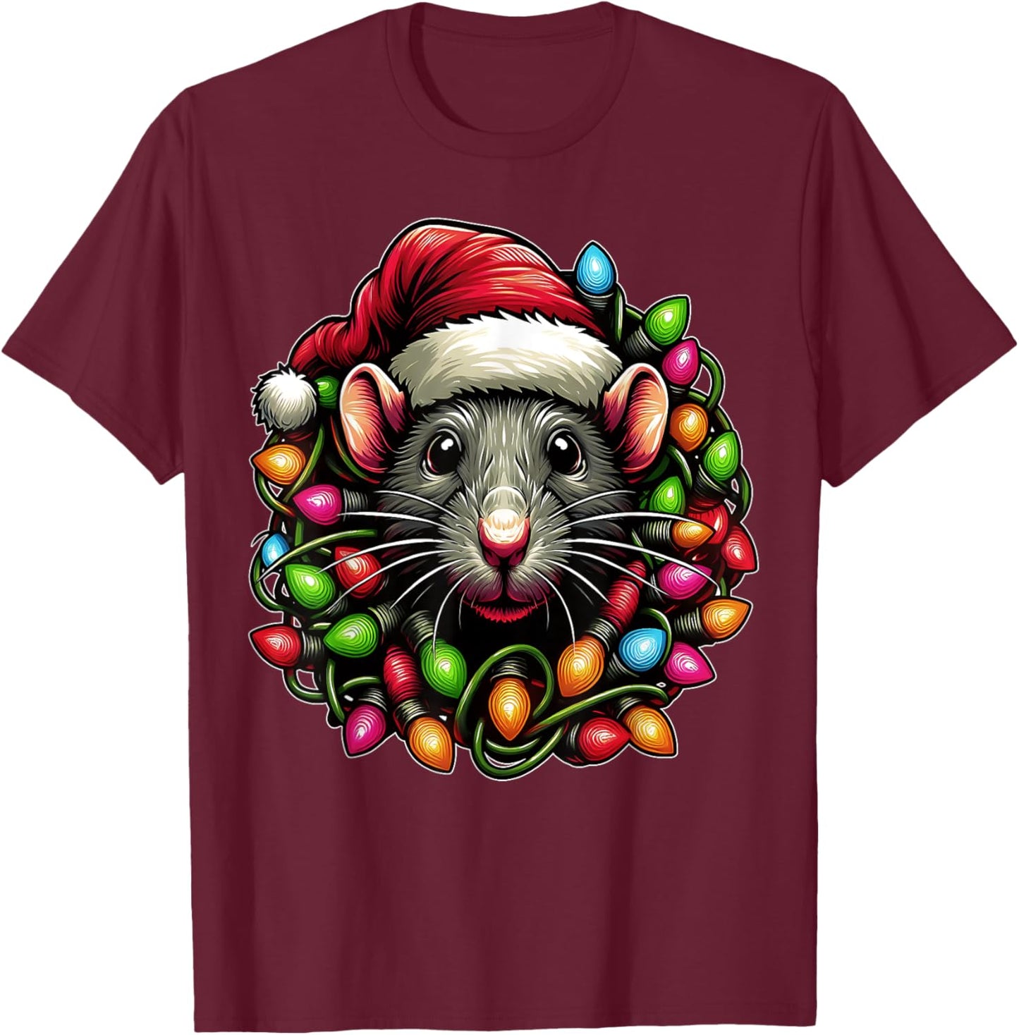 Rat Mouse Christmas Hat Xmas T-Shirt - T-Shirt | Maroon