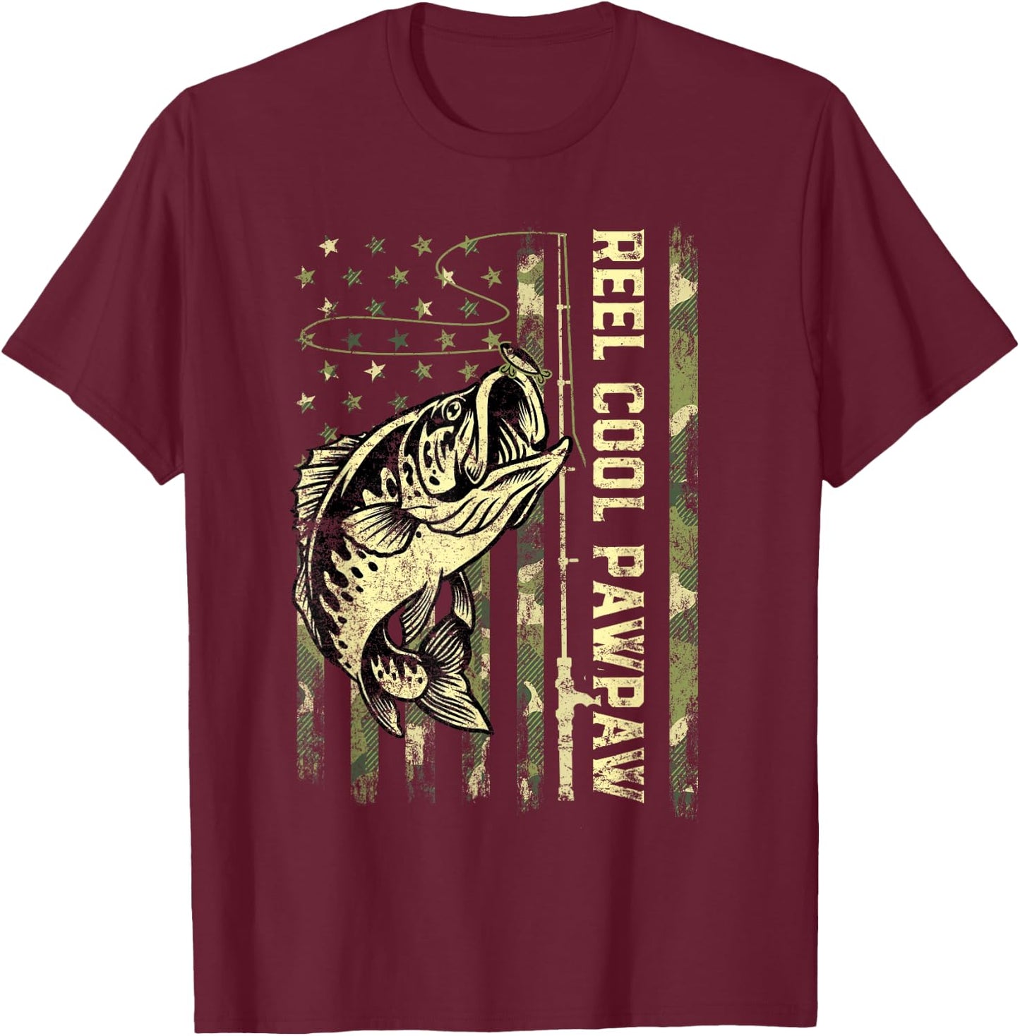 Reel Cool Pawpaw Fisherman Camouflage Father's Day T-Shirt - T-Shirt | Maroon