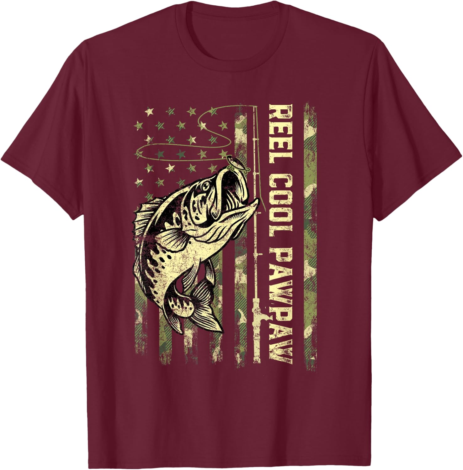 Reel Cool Pawpaw Fisherman Camouflage Father's Day T-Shirt - T-Shirt | Maroon