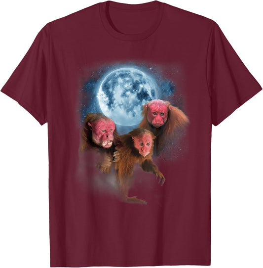 Bald Uakari Shirt - Funny Monkey Howling at the Moon T-Shirt - T-Shirt | Maroon