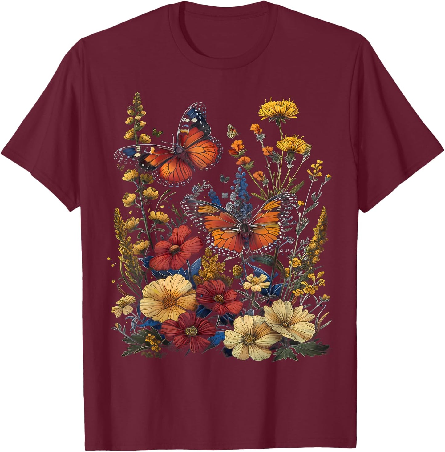 Pollinator Garden Design Wildlife Flowers Native Plants T-Shirt - T-Shirt | Maroon