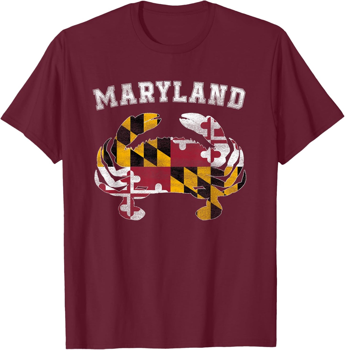 Maryland Flag Blue Crab T Shirt State Pride Retro Shirt T-Shirt - T-Shirt | Maroon