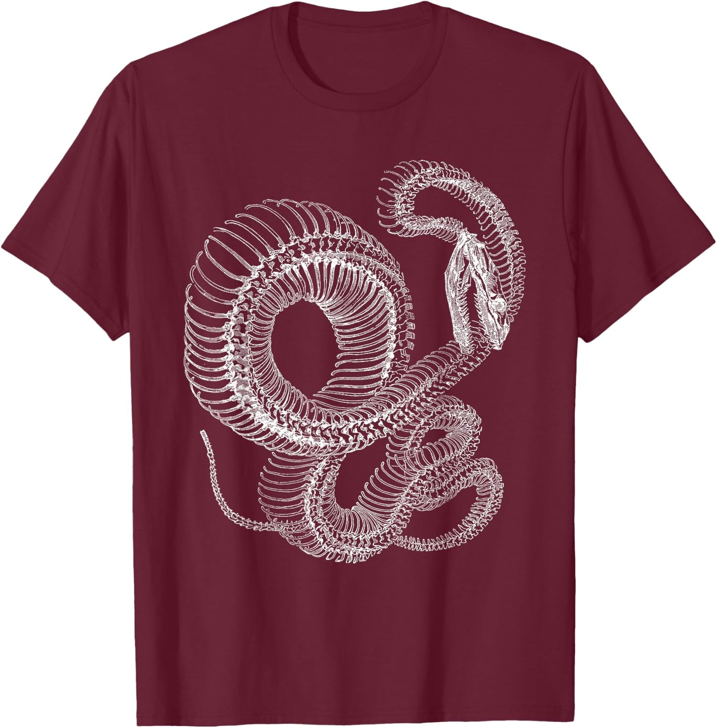 Snake Skeleton - Reptile Animal Boa Illustration T-Shirt - T-Shirt | Maroon