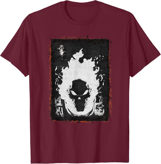 Marvel Ghost Rider Flaming Skull T-Shirt - T-Shirt | Maroon