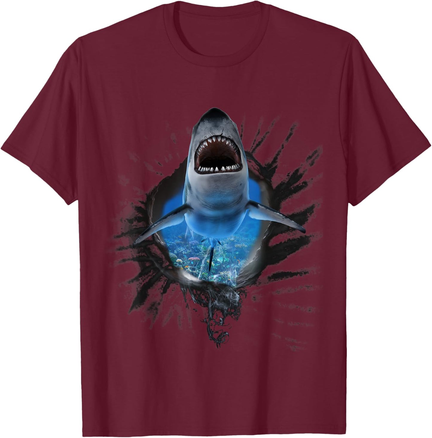 Shark Breaking Wall, Sharks Face Breakthrough T-Shirt - T-Shirt | Maroon