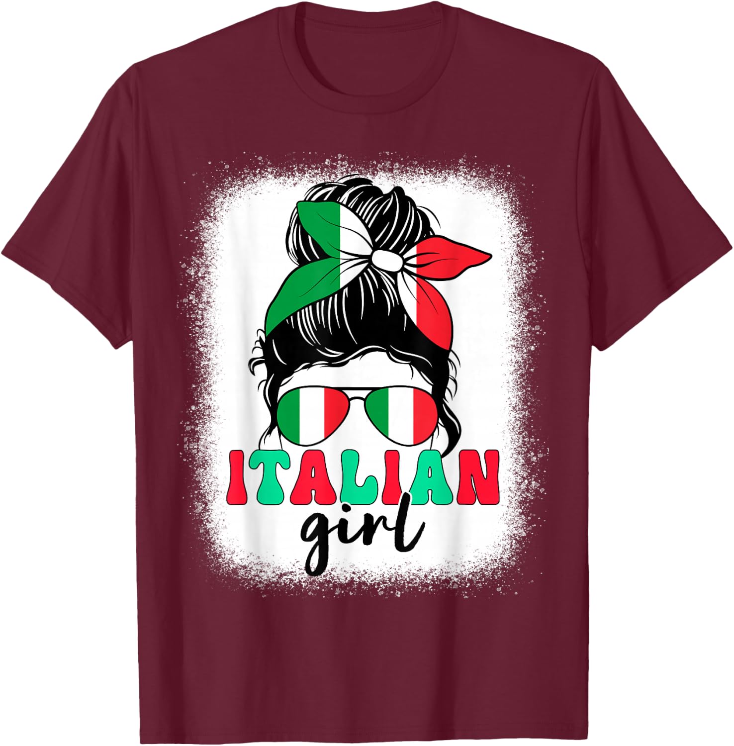 Italian Girl Messy Bun Italy Flag Patriotic Women Kids T-Shirt - T-Shirt | Maroon