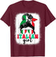 Italian Girl Messy Bun Italy Flag Patriotic Women Kids T-Shirt - T-Shirt | Maroon