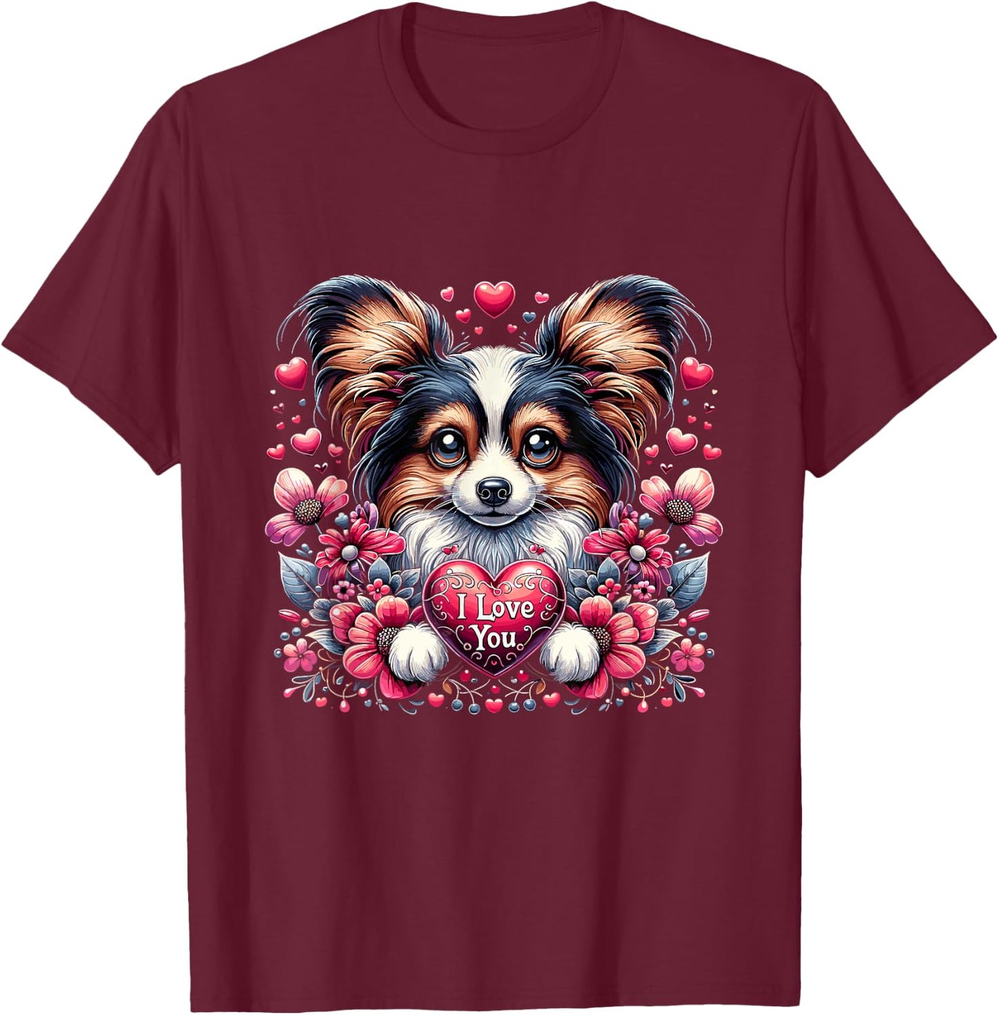 Valentine's Day - adorable Papillon T-Shirt - T-Shirt | Maroon