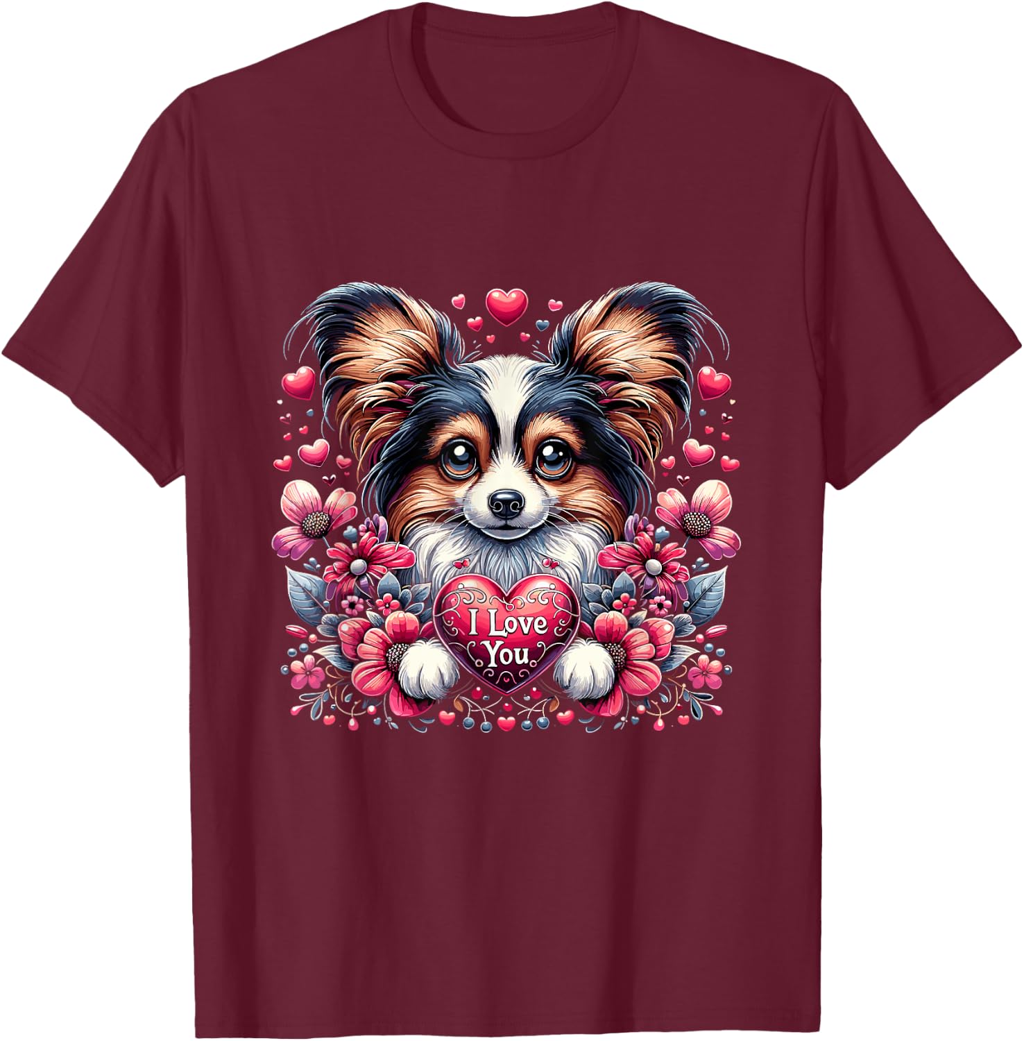 Valentine's Day - adorable Papillon T-Shirt - T-Shirt | Maroon