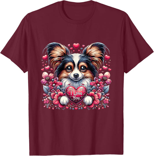 Valentine's Day - adorable Papillon T-Shirt - T-Shirt | Maroon