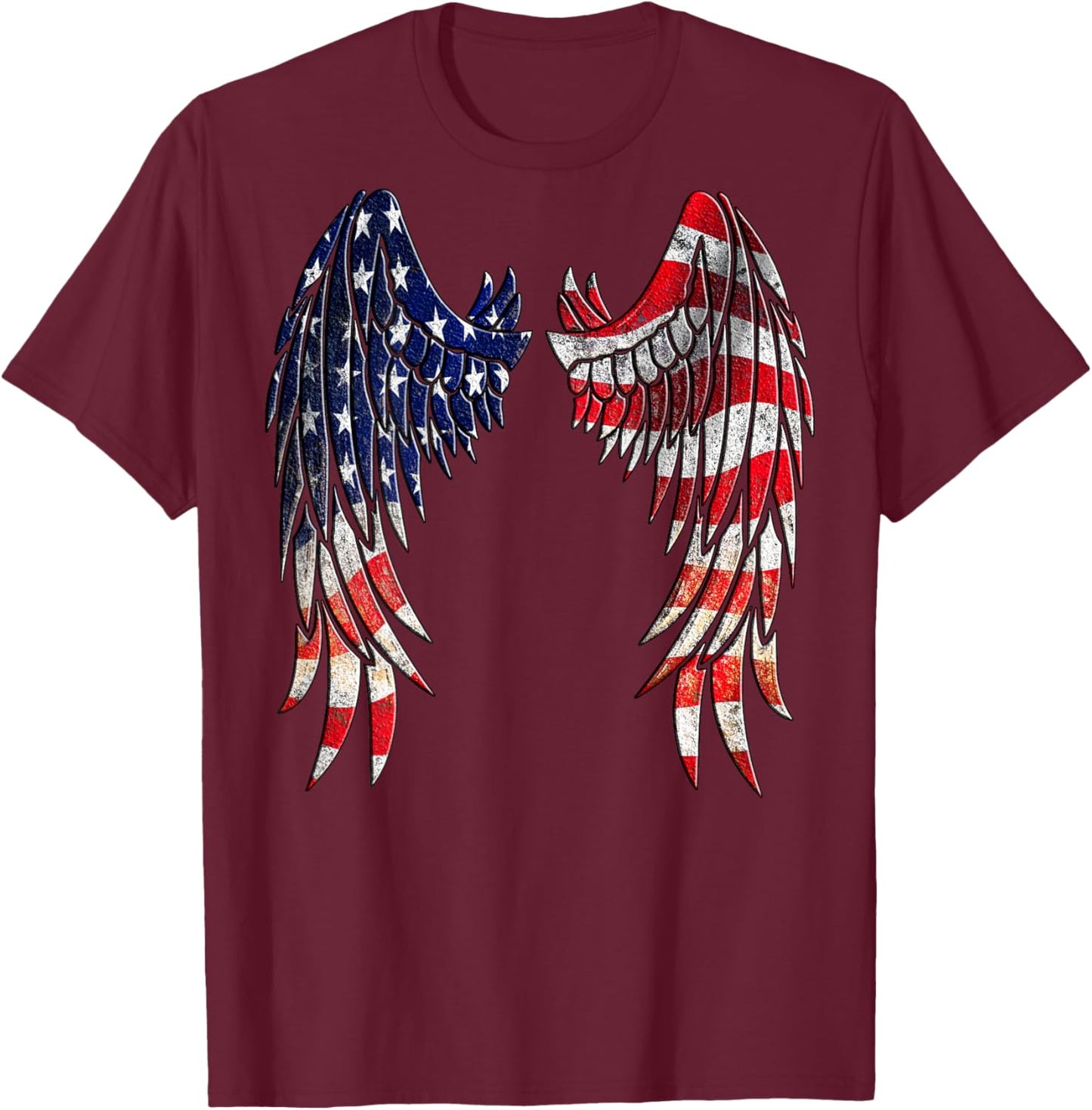 Distressed American Flag Angel Wings Shirt Kids Men T-Shirt - T-Shirt | Maroon