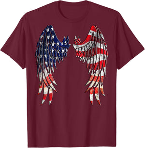 Distressed American Flag Angel Wings Shirt Kids Men T-Shirt - T-Shirt | Maroon