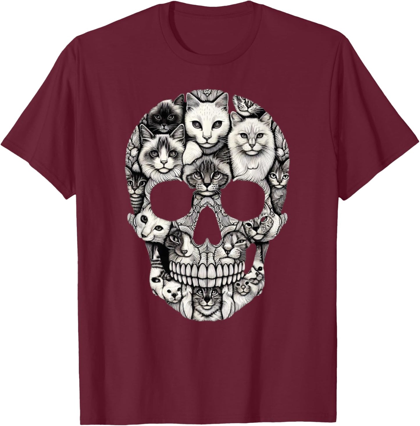 Cat Skull Skeleton Halloween Costume Skull Cat T-Shirt - T-Shirt | Maroon