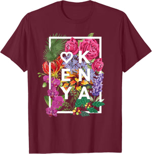 Flowers of Kenya Word Art - Kenyan Pride T-Shirt - T-Shirt | Maroon