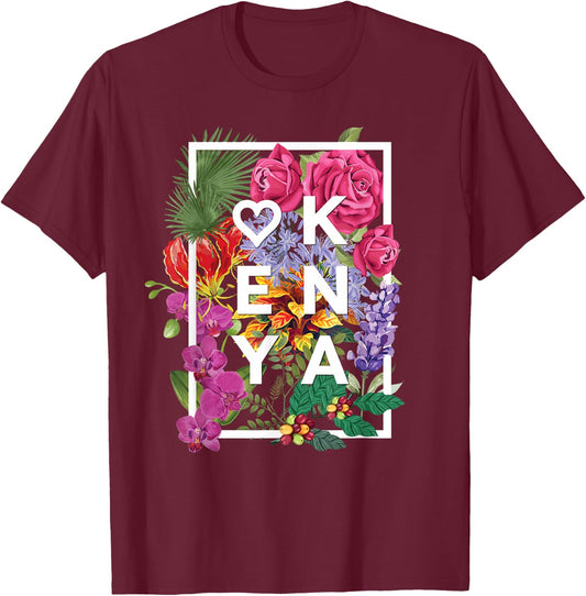 Flowers of Kenya Word Art - Kenyan Pride T-Shirt - T-Shirt | Maroon