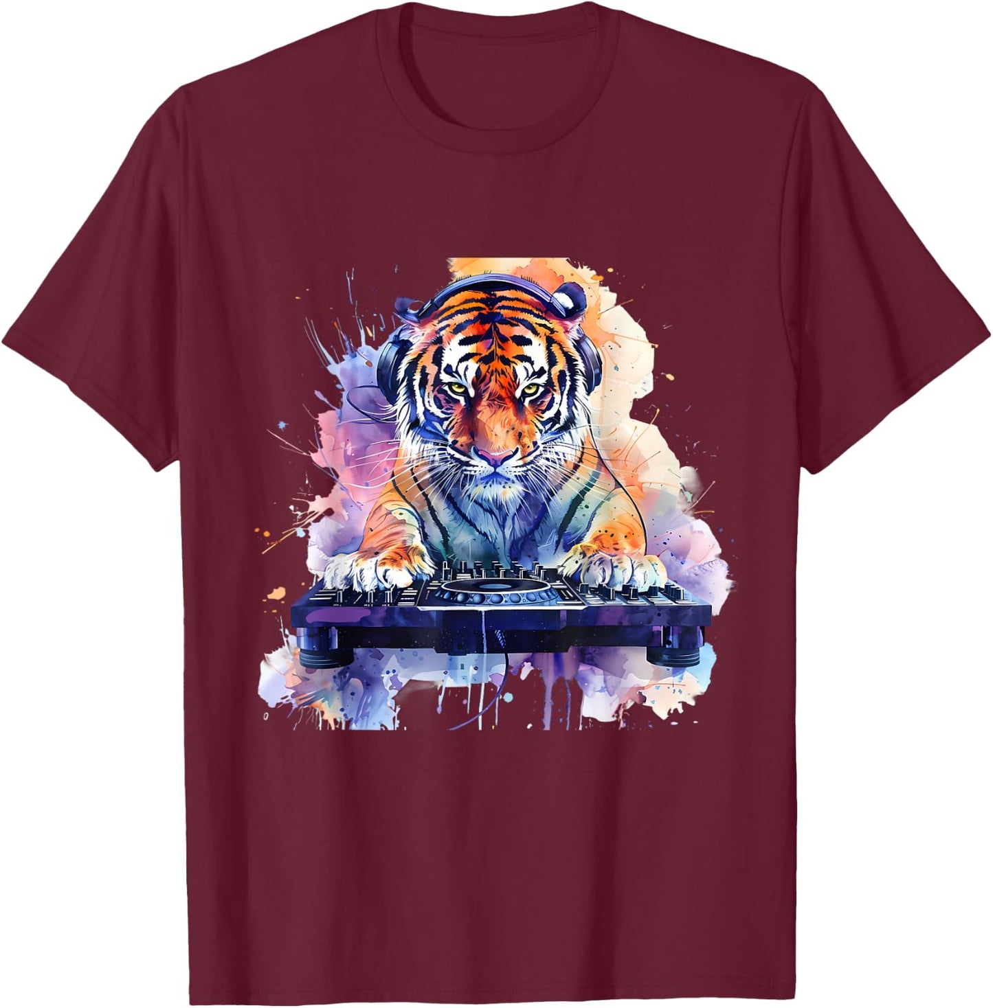 DJ Tiger Turntable DJ Tiger Dance Music Dance Club House T-Shirt - T-Shirt | Maroon