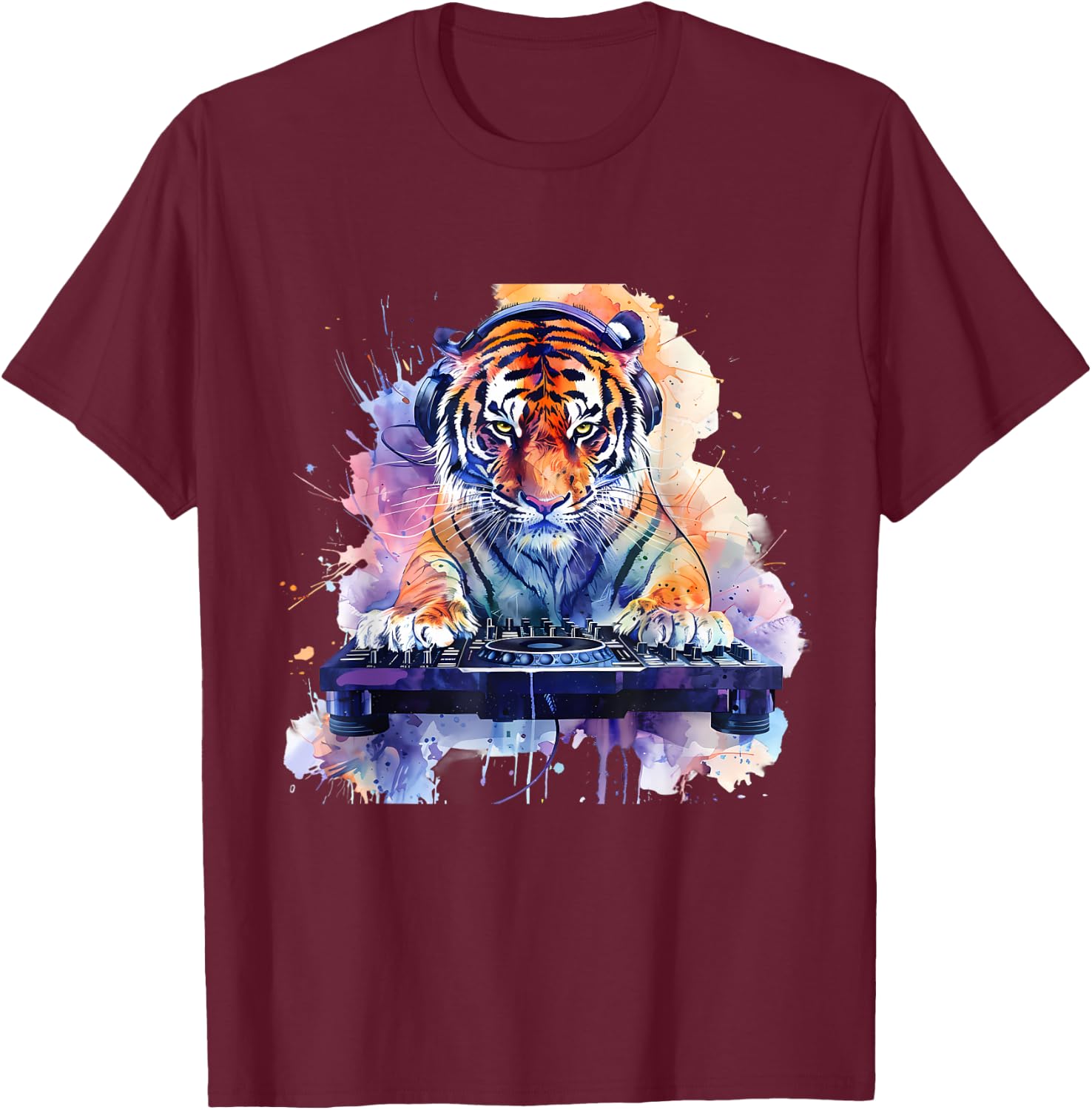 DJ Tiger Turntable DJ Tiger Dance Music Dance Club House T-Shirt - T-Shirt | Maroon
