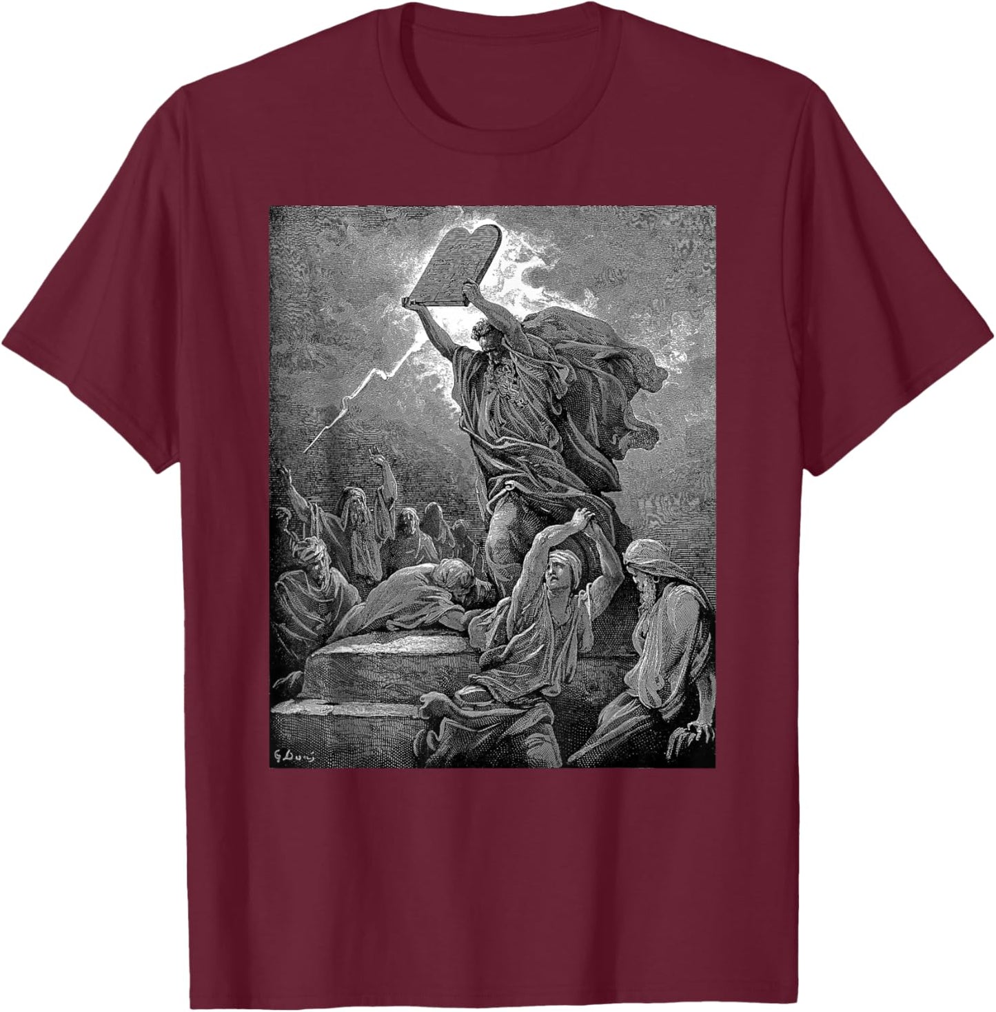 Gustave Dore Moses Breaks the Tablets of the Law T-Shirt - T-Shirt | Maroon
