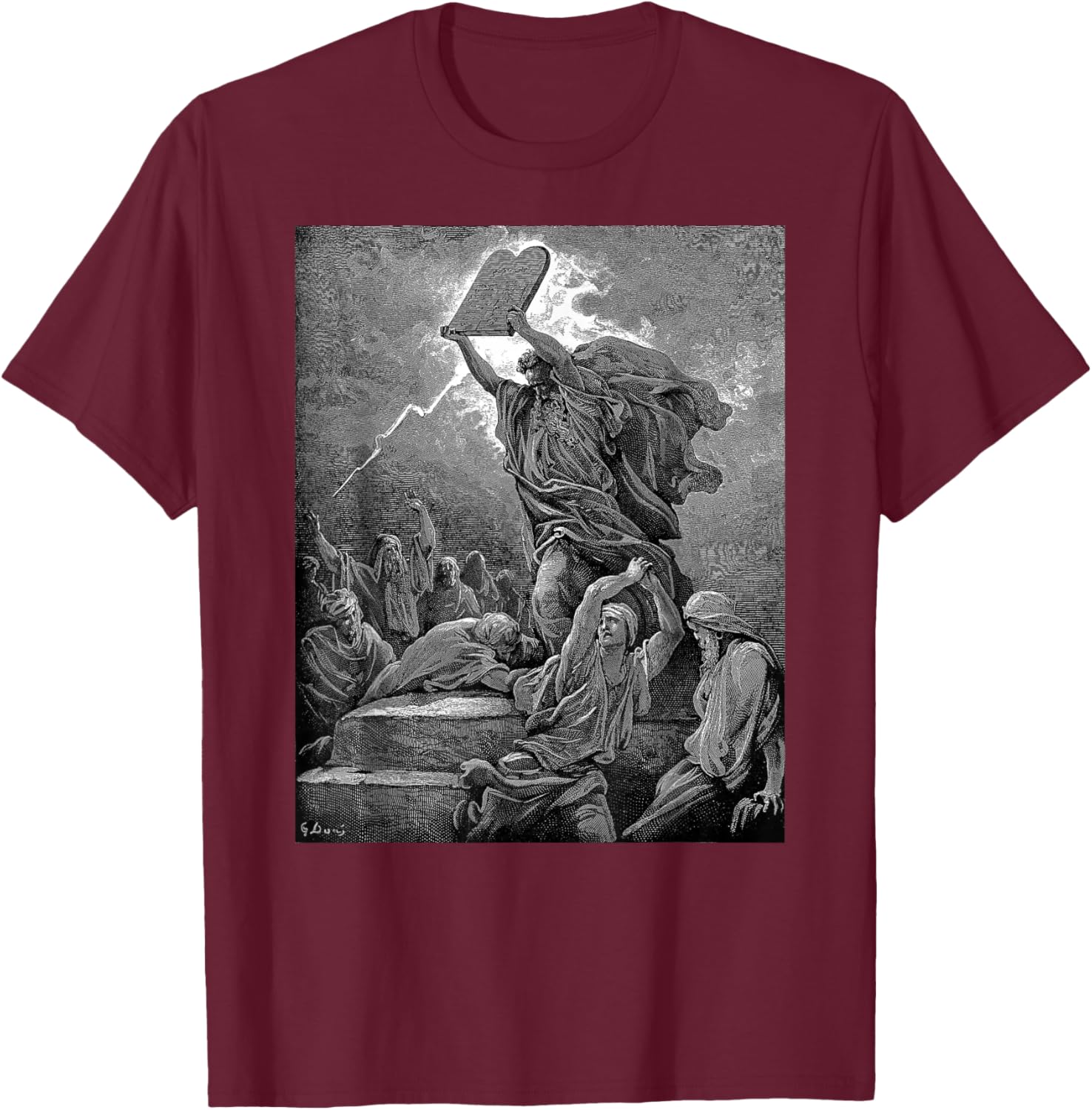 Gustave Dore Moses Breaks the Tablets of the Law T-Shirt - T-Shirt | Maroon