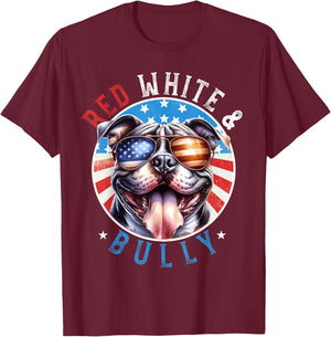 American Bully Dog 4th of July Red White and Bully Lovers T-Shirt - T-Shirt | Maroon