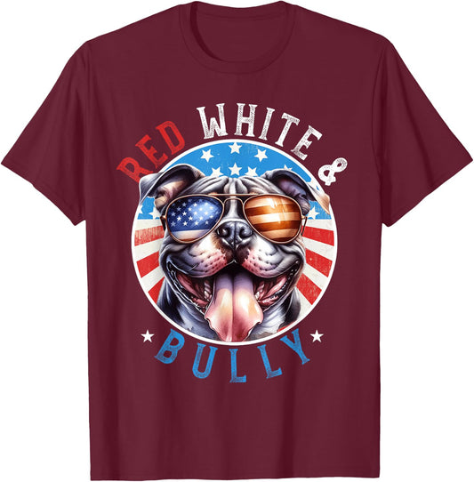 American Bully Dog 4th of July Red White and Bully Lovers T-Shirt - T-Shirt | Maroon