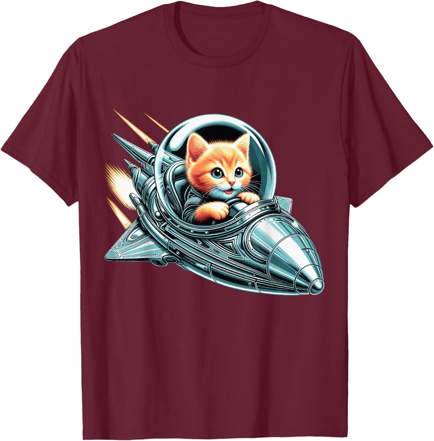 Space Kitten Spaceship Cat Cute Futuristic Galaxy Galactic T-Shirt - T-Shirt | Maroon