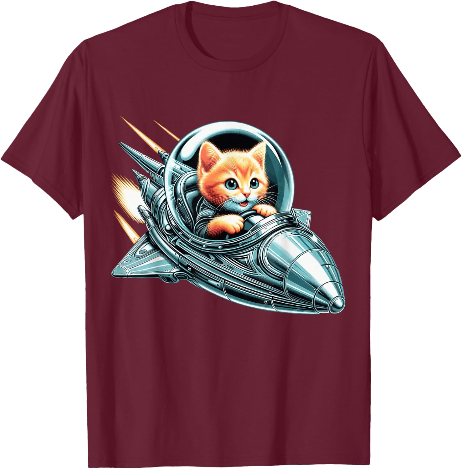 Space Kitten Spaceship Cat Cute Futuristic Galaxy Galactic T-Shirt - T-Shirt | Maroon