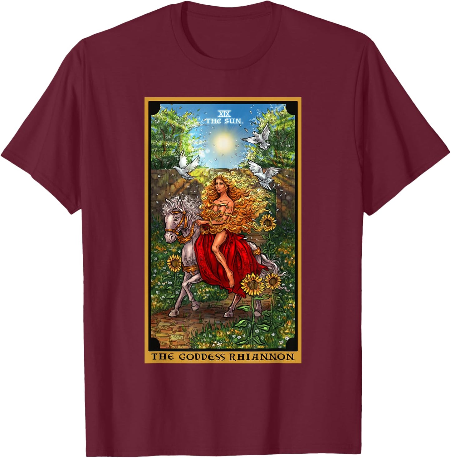 The Goddess Rhiannon The Sun Tarot Card Celtic Pagan Witch T-Shirt - T-Shirt | Maroon