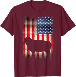 USA Sheep Vintage American Flag Funny Animal T Shirt T-Shirt - T-Shirt | Maroon