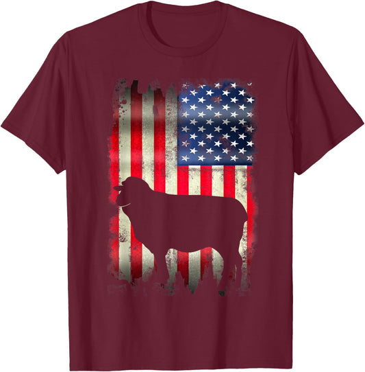 USA Sheep Vintage American Flag Funny Animal T Shirt T-Shirt - T-Shirt | Maroon