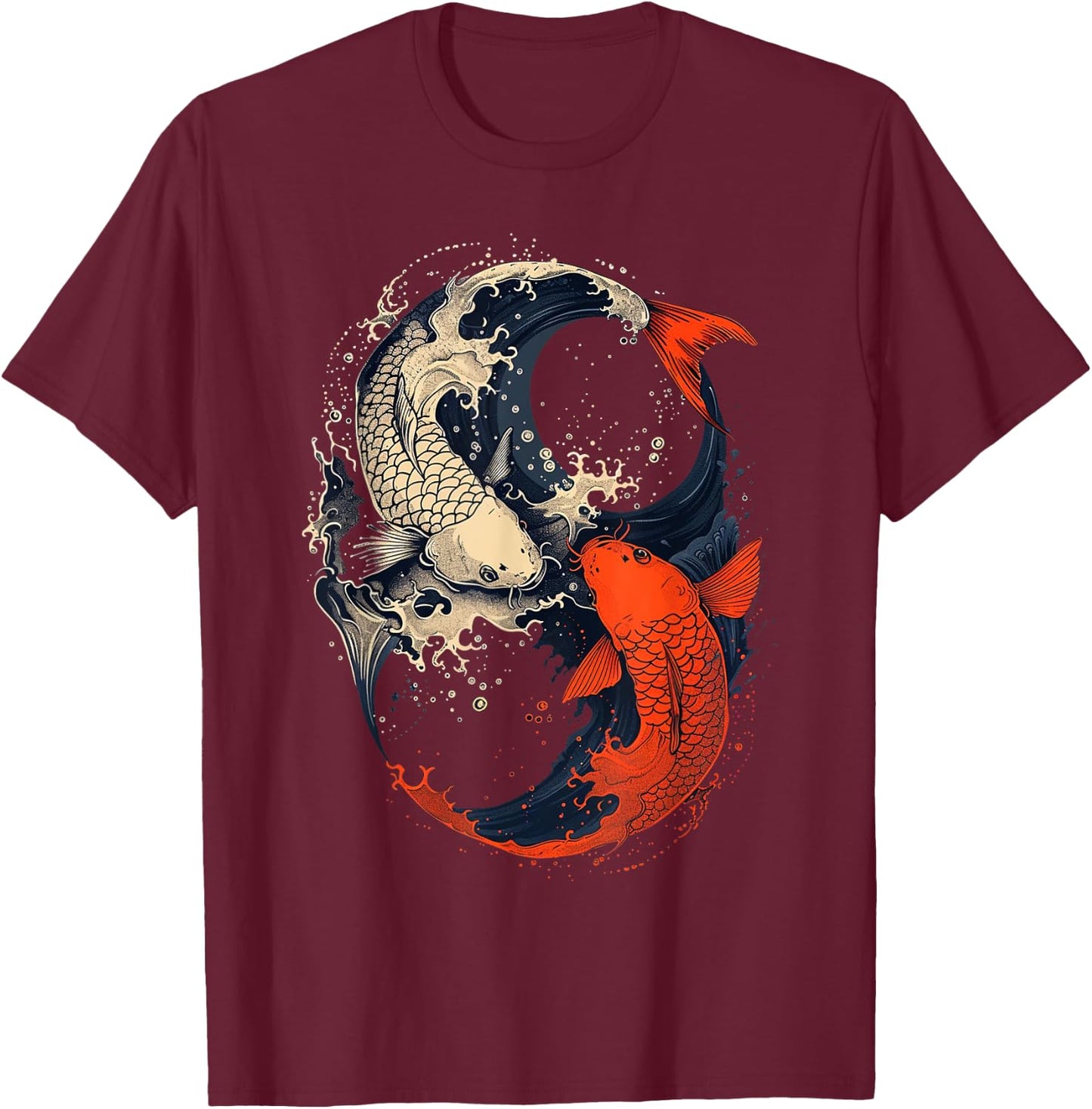 Anime Japanese Koi Fish Yin Yang Art , Small, Black T-Shirt - T-Shirt | Maroon