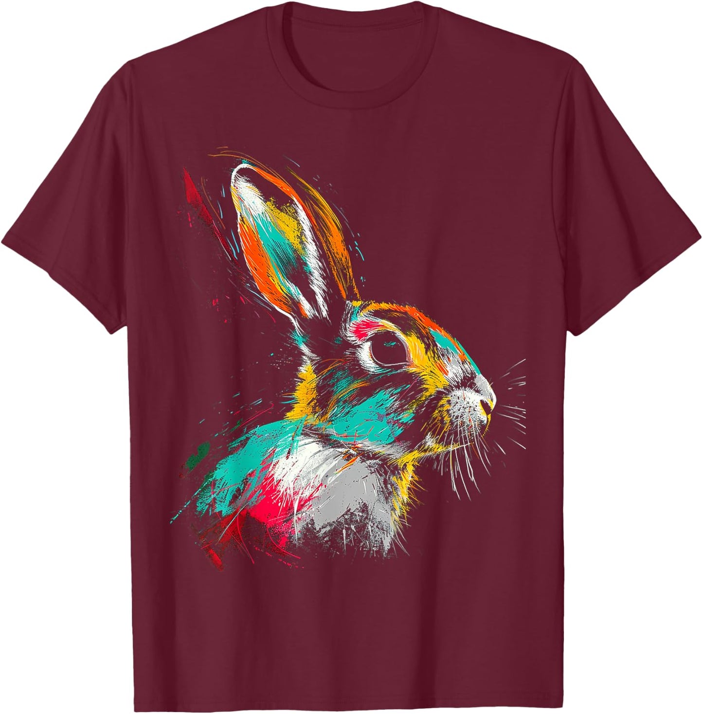 Rabbit Colorful Animal Motif Art Rabbit T-Shirt - T-Shirt | Maroon