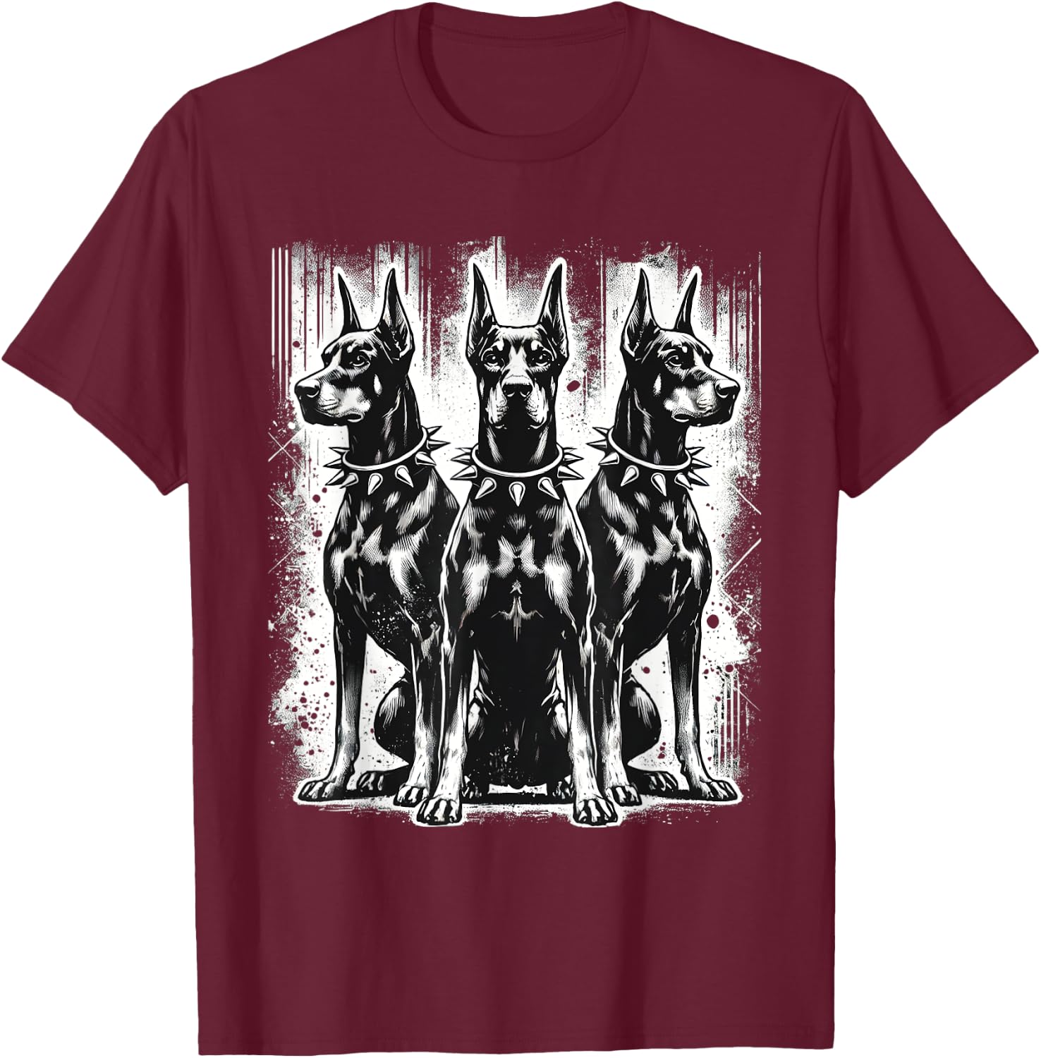 Doberman Pinscher Black and White Dog Lovers T-Shirt - T-Shirt | Maroon