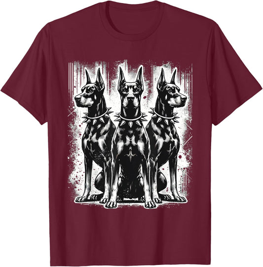 Doberman Pinscher Black and White Dog Lovers T-Shirt - T-Shirt | Maroon