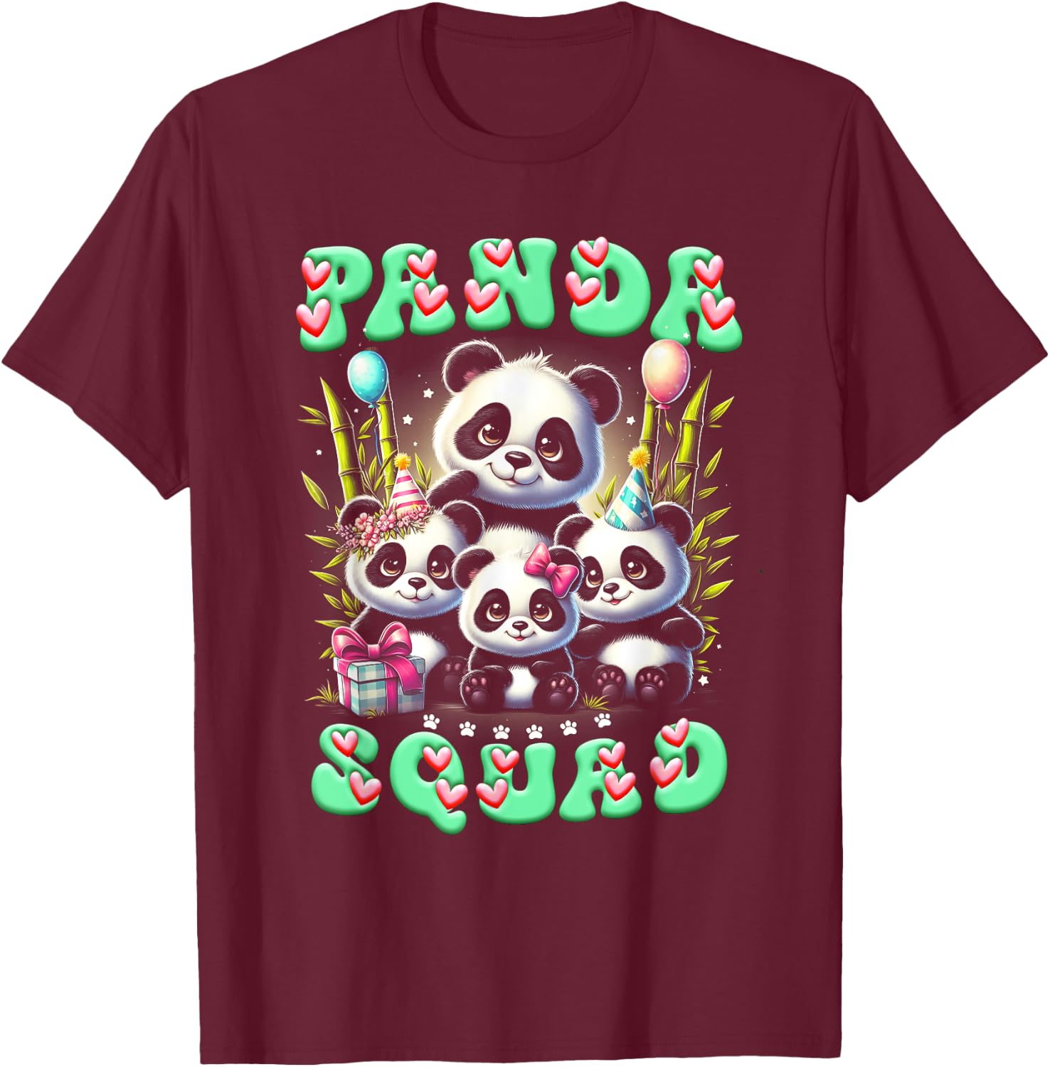 Panda Family Birthday Panda Squad Wildlife Animal Cute T-Shirt - T-Shirt | Maroon