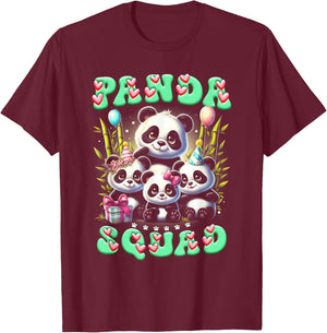 Panda Family Birthday Panda Squad Wildlife Animal Cute T-Shirt - T-Shirt | Maroon