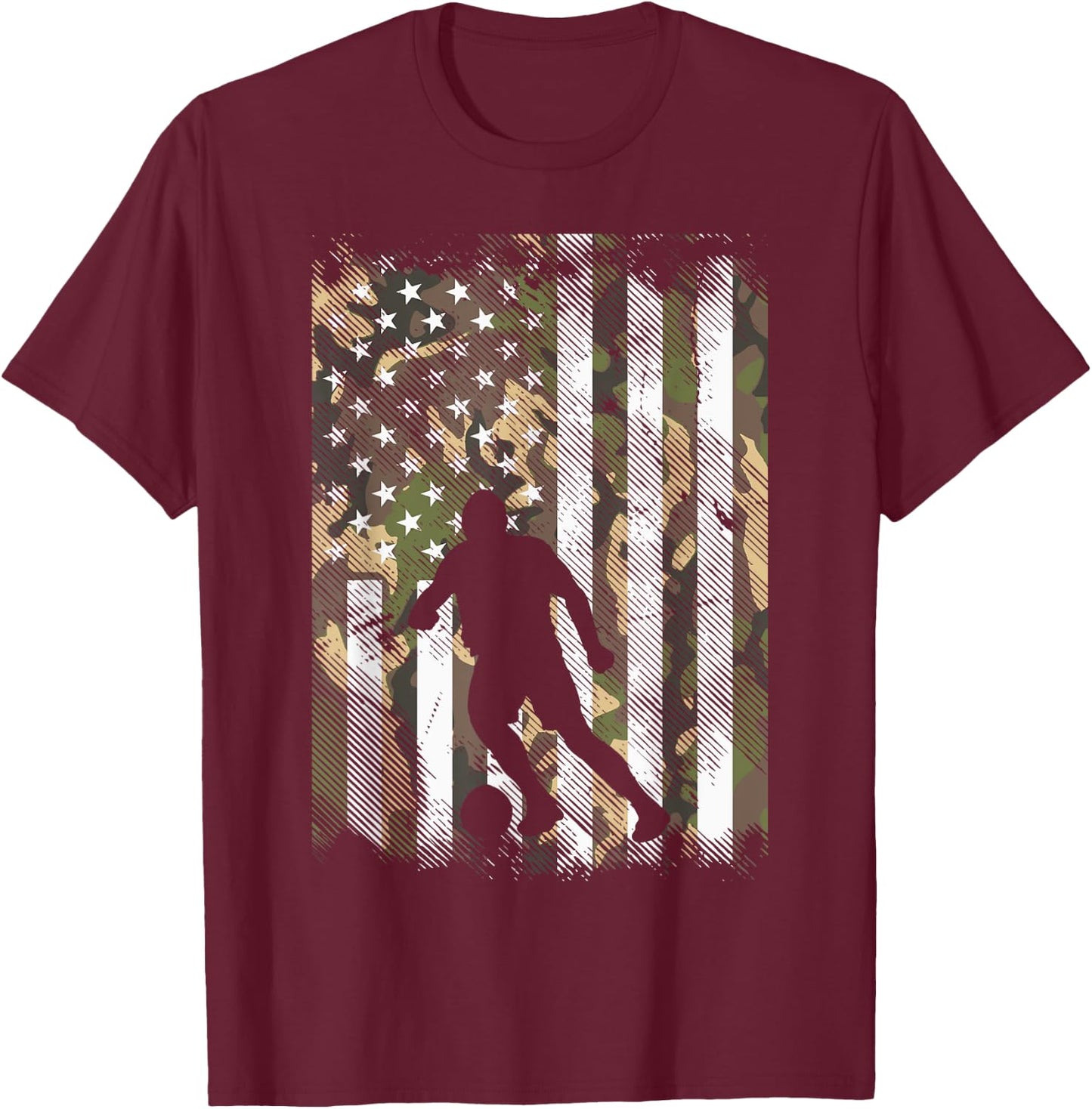 Camo US Flag Soccer Silhouette Vintage Football Patriotic T-Shirt - T-Shirt | Maroon