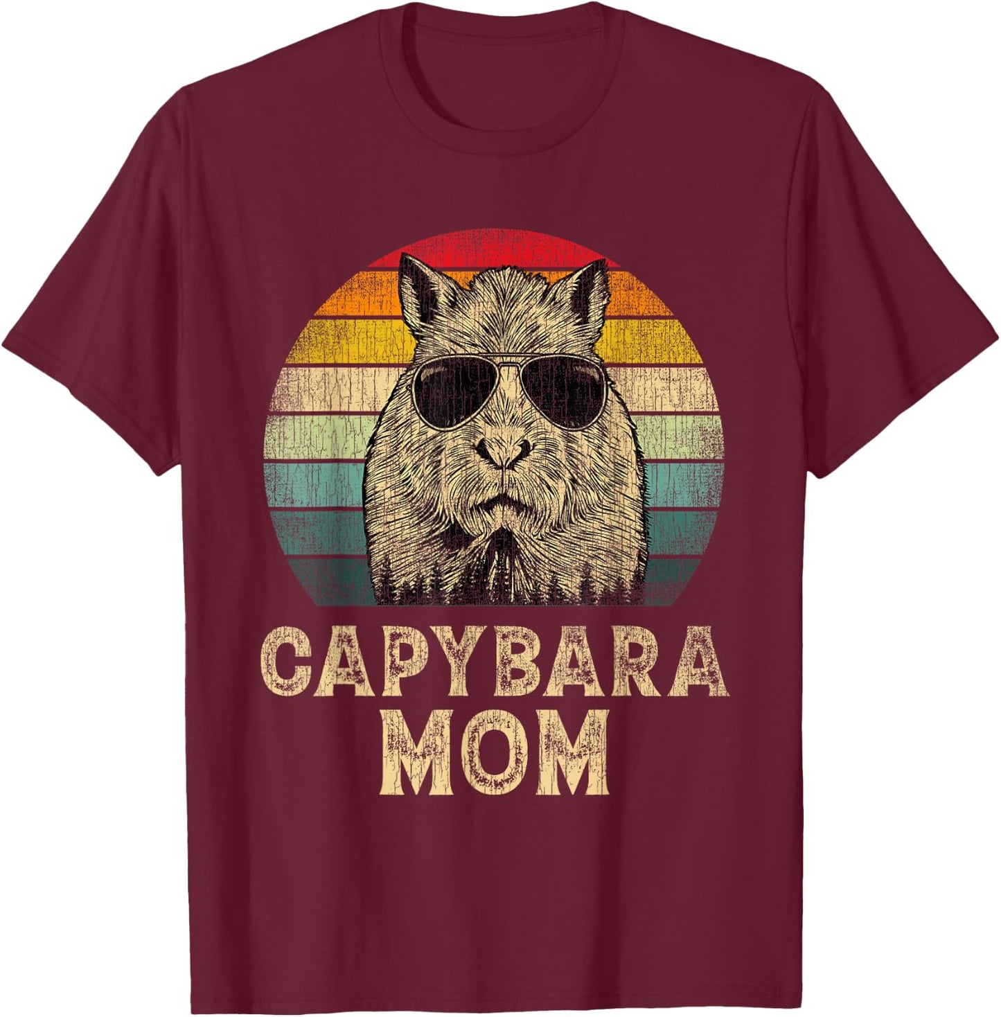 Vintage Capybara Mom Capybara Lovers Mommy Mother's Day T-Shirt - T-Shirt | Maroon