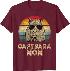 Vintage Capybara Mom Capybara Lovers Mommy Mother's Day T-Shirt - T-Shirt | Maroon