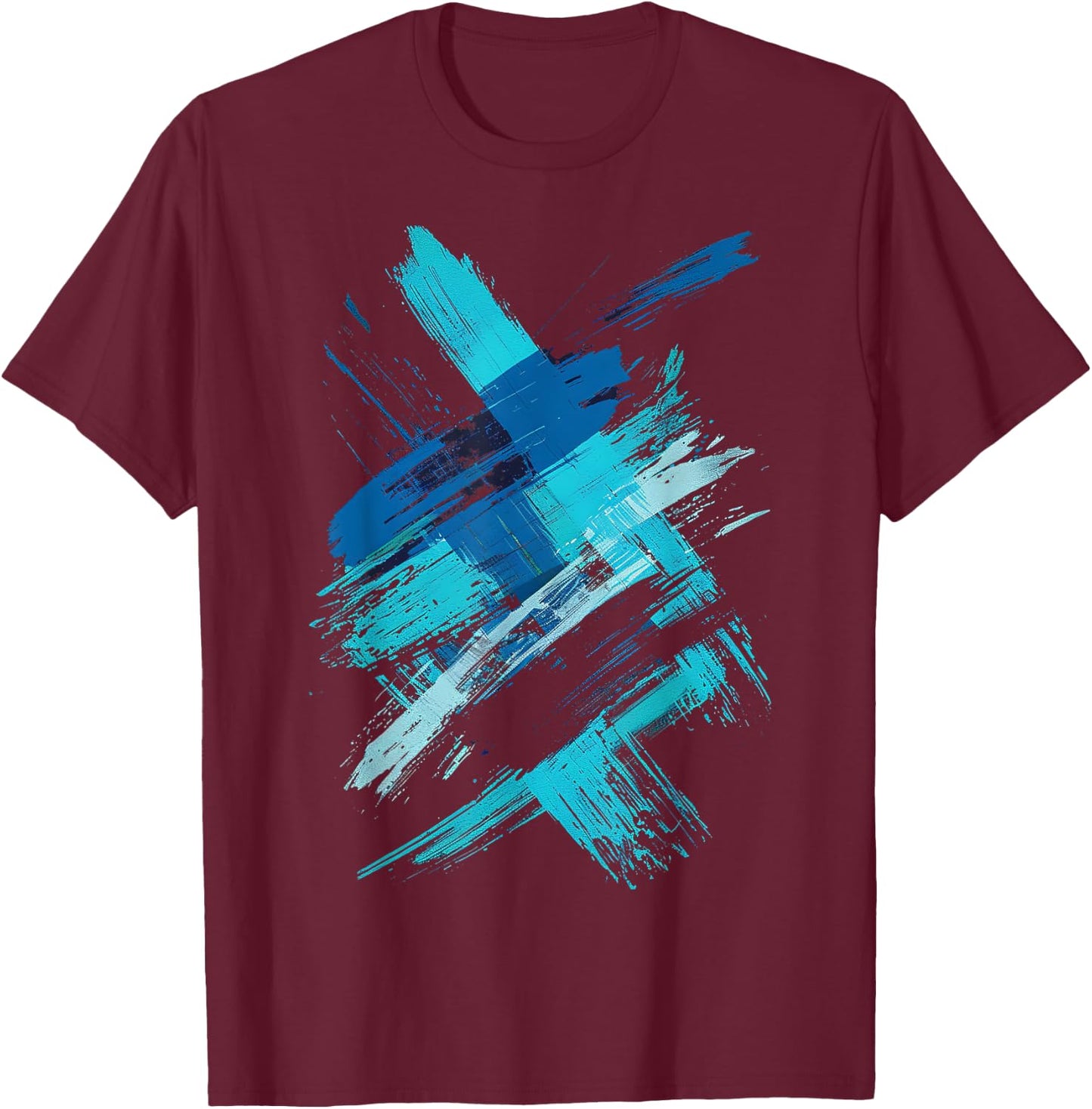 LumaThread Turquoise And Black Brushstroke Graphic , Small T-Shirt - T-Shirt | Maroon