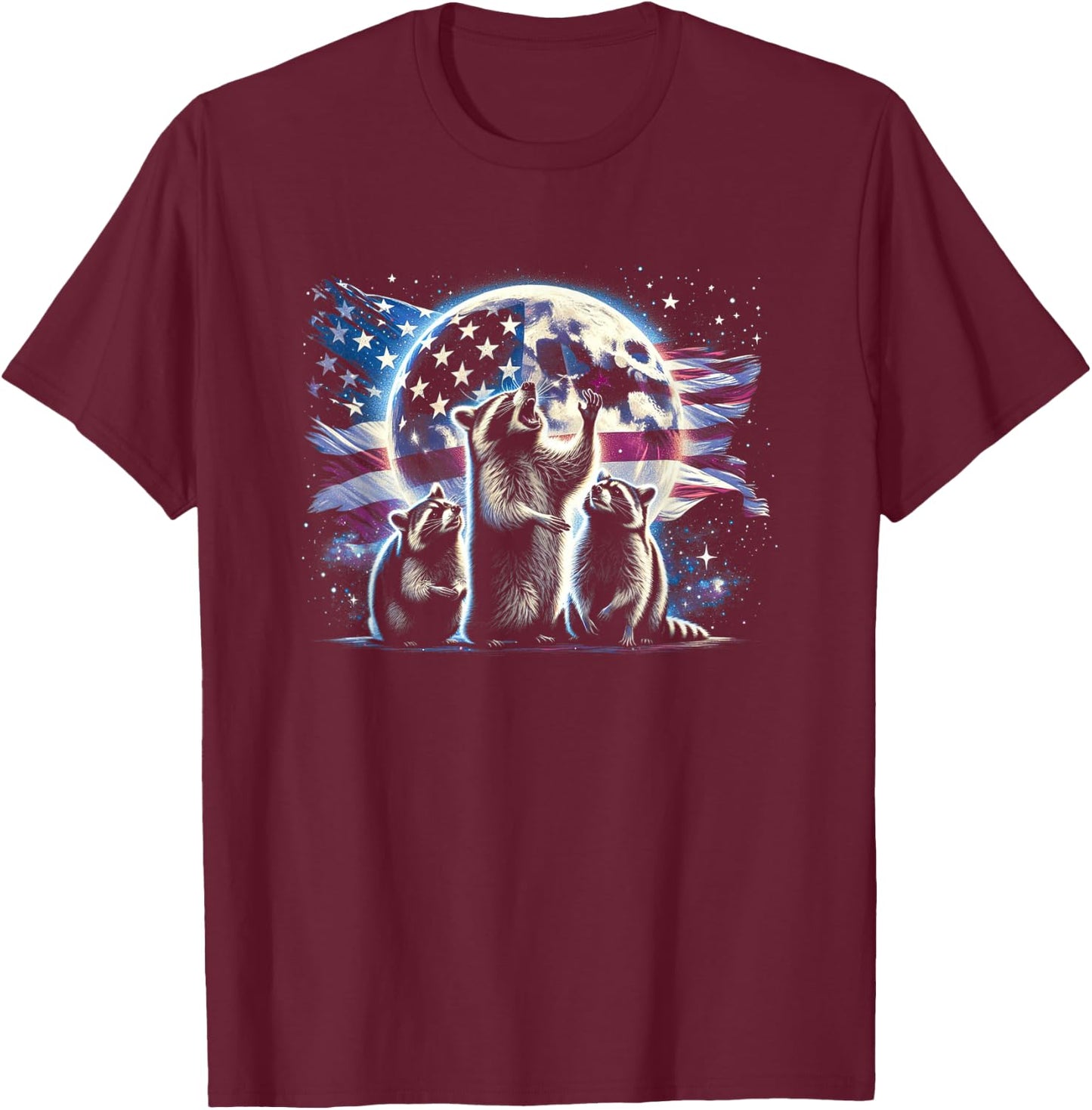 3 Racoon Moon Howling Raccoon Head , Women, Kid T-Shirt - T-Shirt | Maroon