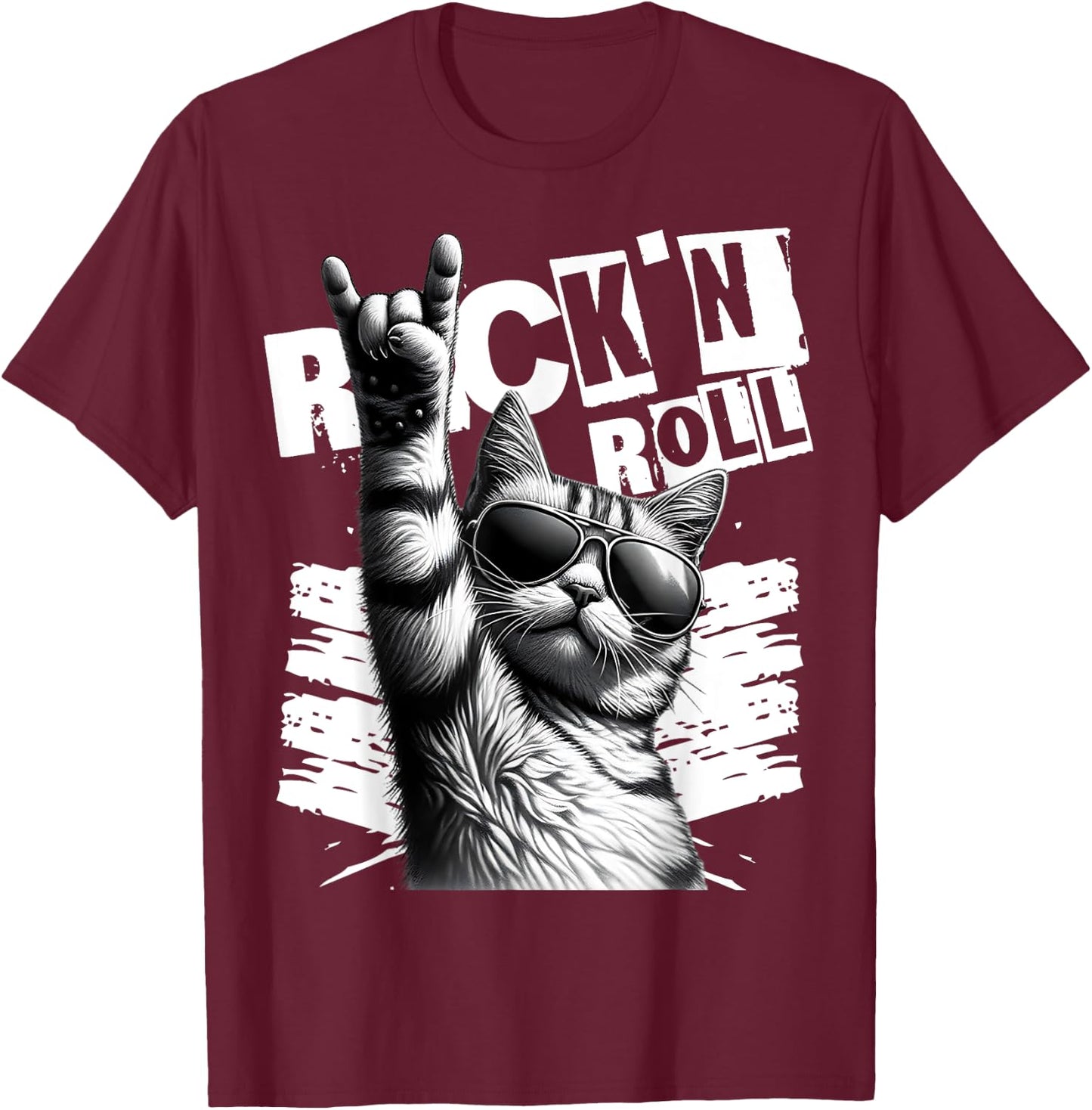 Funny Music Festival Rock cat Rock N Roll T-Shirt - T-Shirt | Maroon