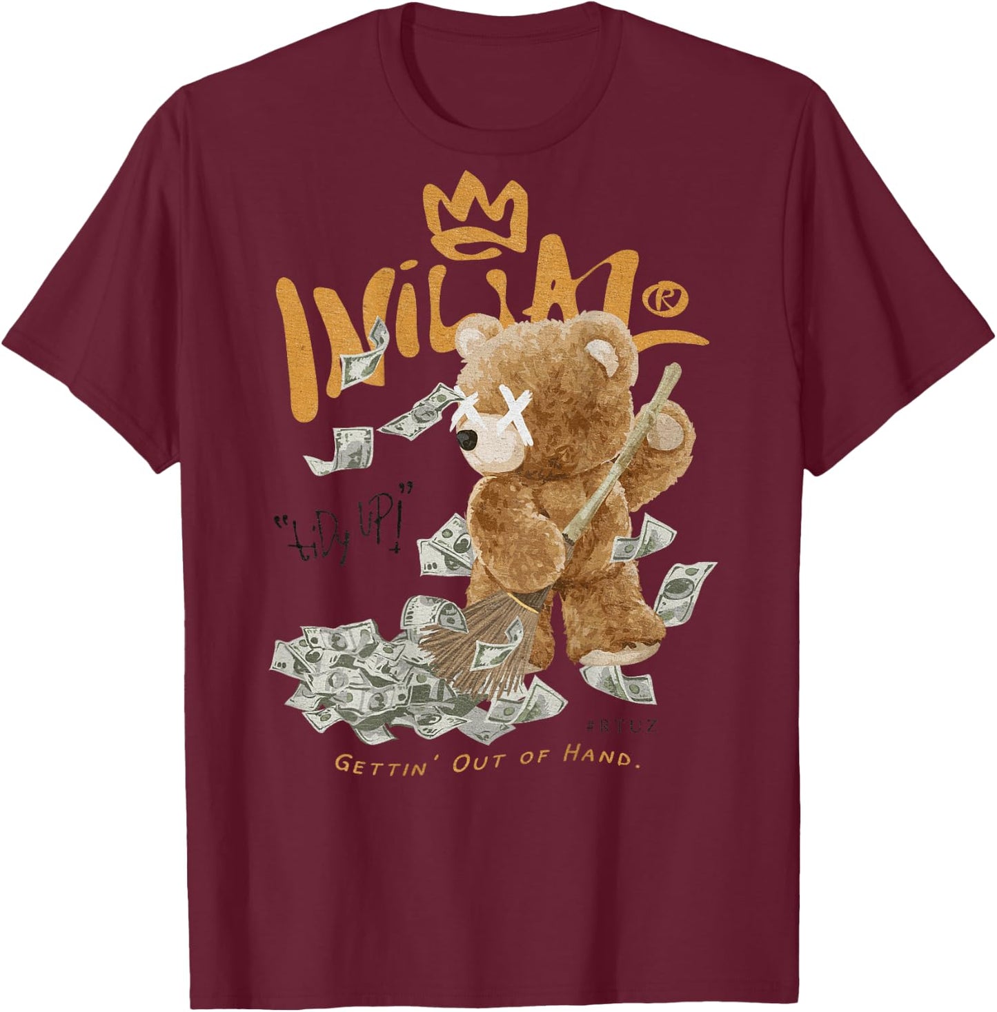 Back Print Aesthetic Streetwear Fashion Women Men Teddy Bear T-Shirt - T-Shirt | Maroon