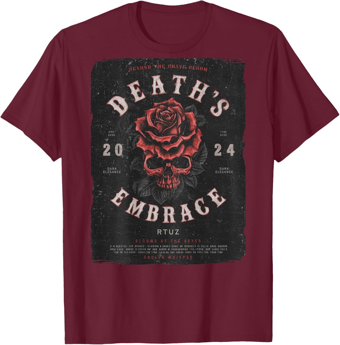 Urban Hip Hop Vintage Hipster Y2K Back Print Streetwear Rose T-Shirt - T-Shirt | Maroon