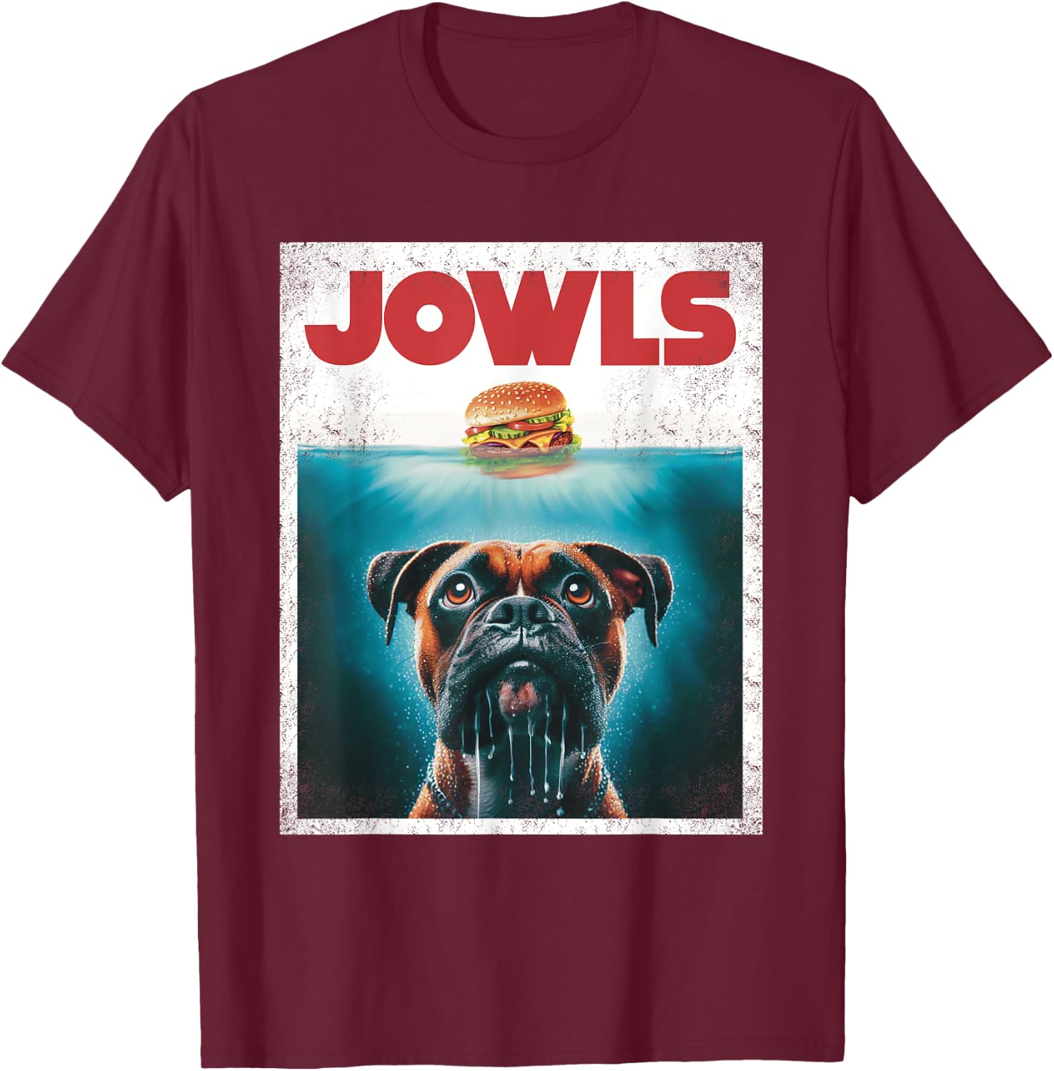 Funny Boxer Brown Brindle Jowls Burger, Wigglebutt Dog Mom Men Women Girls Kids T-Shirt - T-Shirt | Maroon